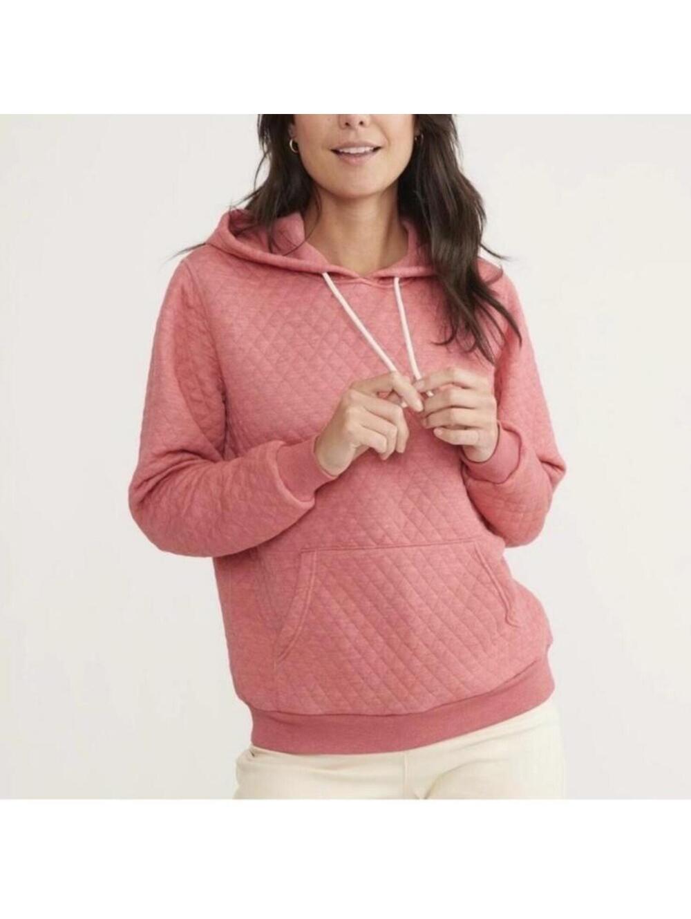 Marine Layer Corbet Quilted Hoodie Sweatshirt Heather Pink Women’s Small